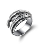 Vintage Silver Adjustable Feather Ring - Simple Charm Design Jewelry Rings Zinc Alloy