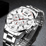 Stainless Steel Sports Watch for Men - Quartz Wristwatch Calendar Luminous Clock Steel