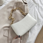 PU Leather Armpit Bag For Women - Stone Pattern Solid Color Chain Shoulder Handbag