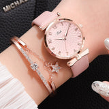 Luxury Watch with Bracelet for Women - Quartz Wristwatch Magnetic / Leather Strap