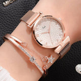 Luxury Watch with Bracelet for Women - Quartz Wristwatch Magnetic / Leather Strap