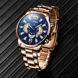 Montre de Sport en Acier Inoxydable pour Homme - Montre-Bracelet à Quartz Calendrier Horloge Lumineuse Cuir