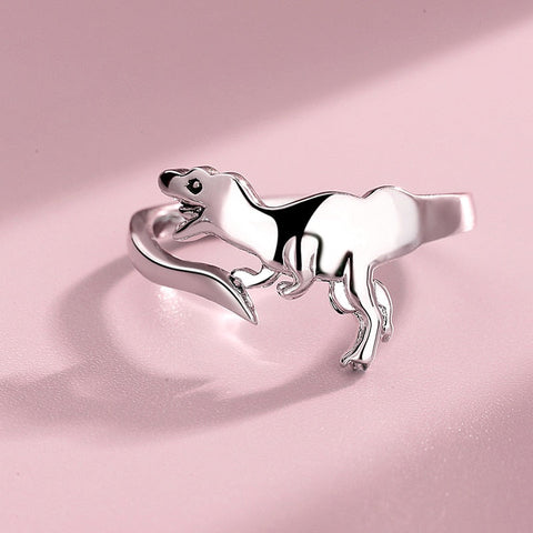 Vintage Silber Dinosaurier Ring - einfacher Charme niedliches Design Schmuck Tierringe Eisenlegierung