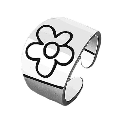 Vintage Silver Flower Ring - Simple Charm Cute Design Jewelry Animal Rings Iron Alloy