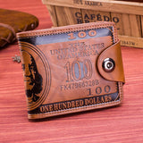 Portefeuille Vintage en Cuir Dollar Bill pour Hommes - Porte-Monnaie Décontracté Porte-Carte de Crédit