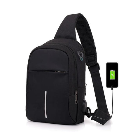 Sling Chest Bag for Men - Waterproof USB Charger Crossbody Backpack Charging Messenger Purse