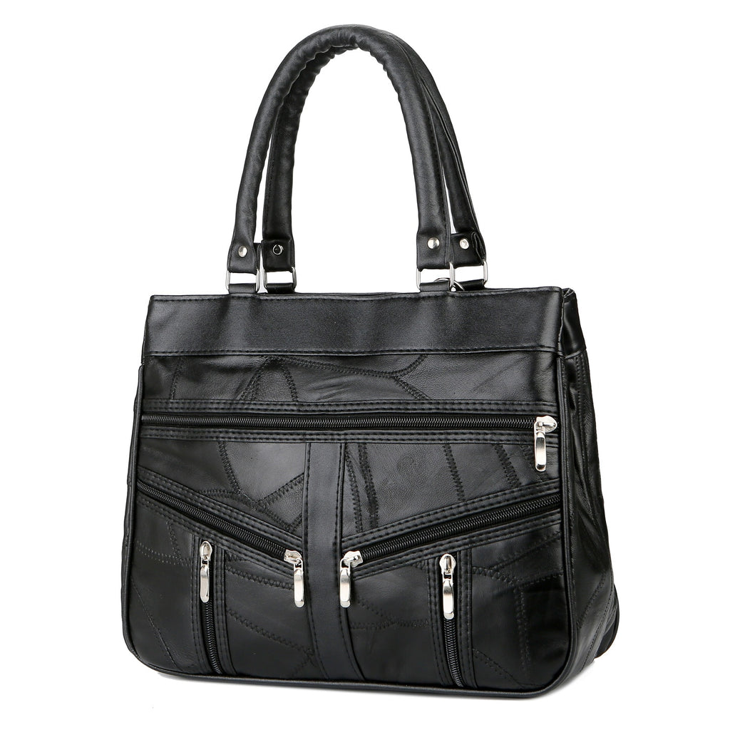 Crossbody Bag for Women Genuine Leather Wide Strap Shoulder Bag Purse  Trendy Design Crossbody Purse Top Zip,Stamp black，G141454