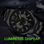 Stainless Steel Sports Watch for Men - Quartz Wristwatch Calendar Luminous Clock Leather