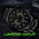 Montre de Sport en Acier Inoxydable pour Homme - Montre-Bracelet à Quartz Calendrier Horloge Lumineuse Cuir