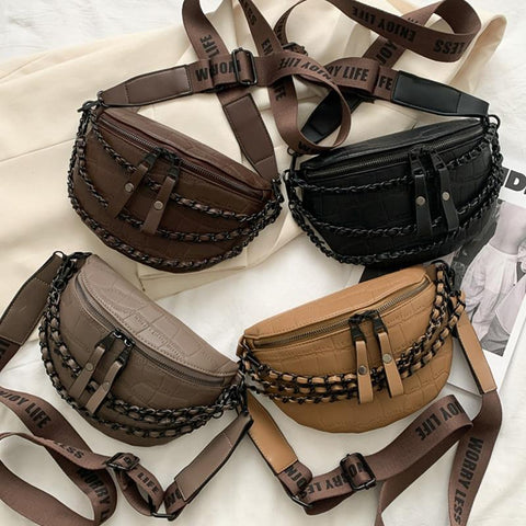 Elegant Printed Pu Leather Waist Bags For Women 2022 Trendy Fanny