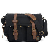Sac messager en toile et cuir pour homme - Big Satchel Shoulder Briefcase Travel Handbag