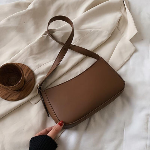 Small PU Leather Handbag For Women - Simple Purse Female Travel Shoulder Tote Bag