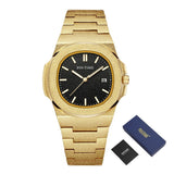 Mattierte Luxusuhr für Herren – modische Edelstahl-Quarz-Armbanduhr mit Aufbewahrungsbox
