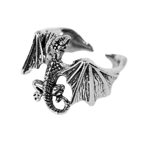 Vintage Silver Dragon Ring - Simple Charm Cute Design Jewelry Animal Rings Iron Alloy