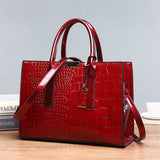 Large Tote Bag Wallet Set - Stone Print Patent Leather Crossbody Shoulder Handbag For Ladies