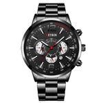 Stainless Steel Sports Watch for Men - Quartz Wristwatch Calendar Luminous Clock Leather