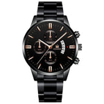 Luxury Business Watch for Men - Quartz Stainless Steel Band Date Calendar with 3 Subdials