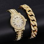 Montre à diamants avec bracelet pour femme - Montre-bracelet à quartz de luxe avec strass