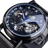 Montre de Luxe Boitier Doré pour Homme - Montre Bracelet Cuir ou Maille Squelette Mécanique Transparent