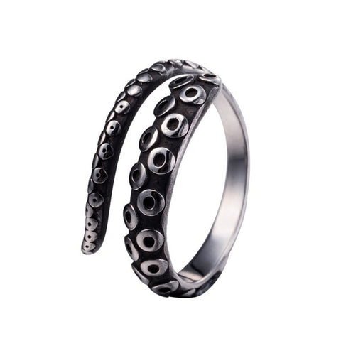 Stainless Steel Octopus Arm Ring - Punk Adjustable Unisex Jewelry Vintage
