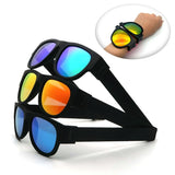 Novelty Folding Sunglasses with Storage Box - Polarized Mirror Glasses Slap Wristband Shades